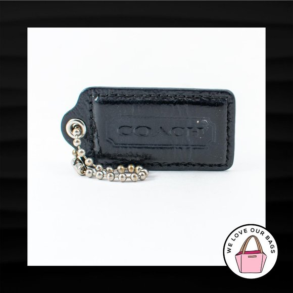 2.5" Large COACH BLACK PATENT LEATHER KEY FOB BAG CHARM KEYCHAIN HANGTAG TAG - Picture 1 of 1